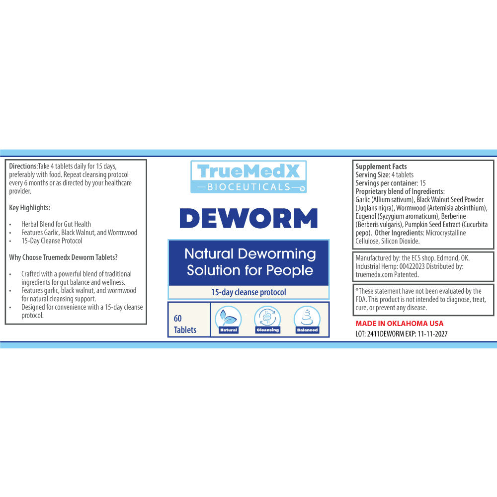 truemedx deworm tablets label