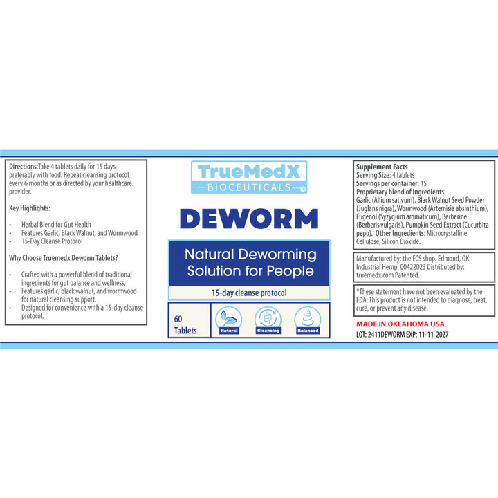 truemedx deworm tablets label