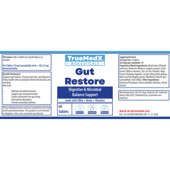 truemedx gut restore tablet label