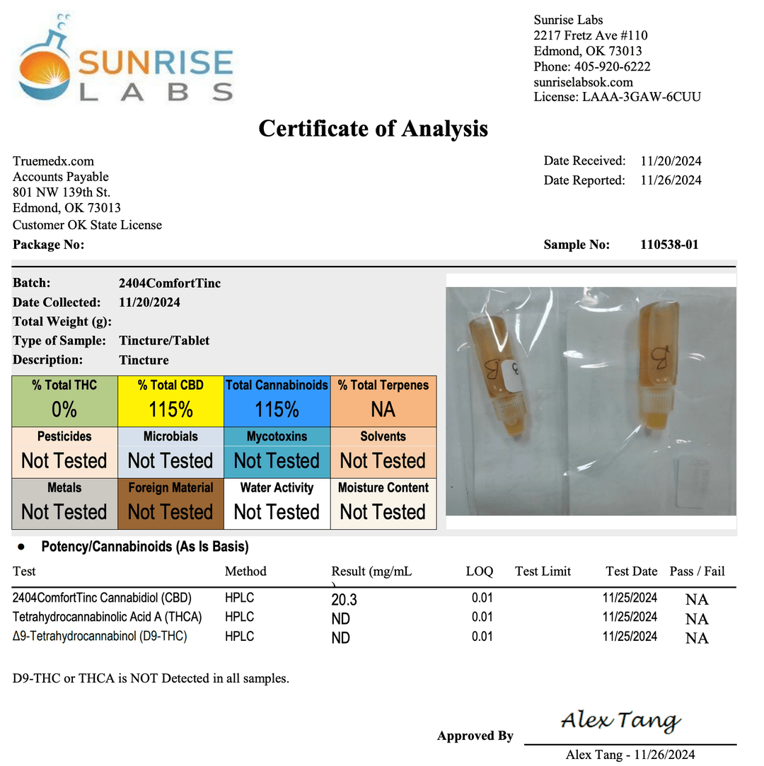 TrueMedX Comfort Tincture drops 3rd party testing