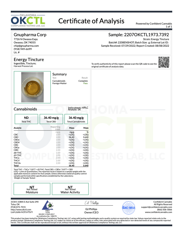 TrueMedX Energy Tincture 3rd party testing