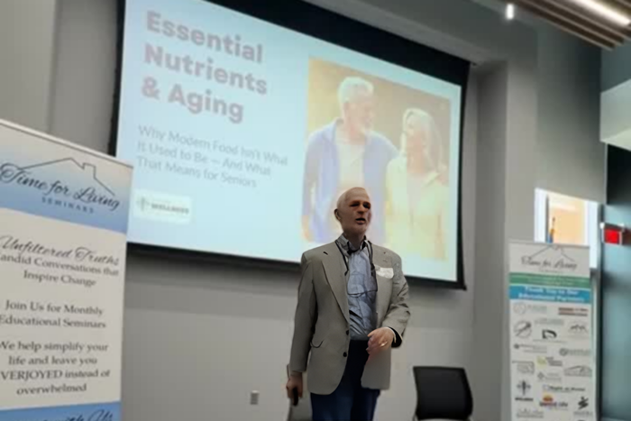 Chip Paul at the Time for Living Seminars explaining the importance of foundational nutrients