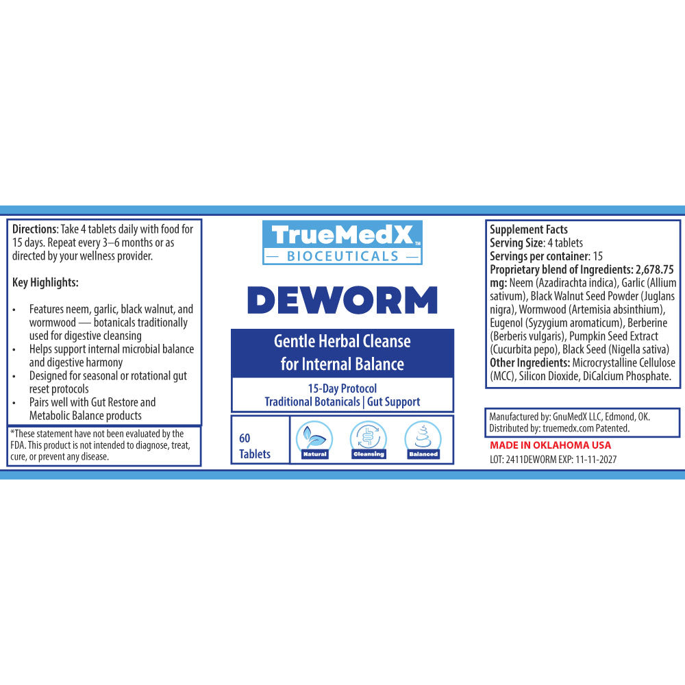 truemedx deworm tablets label