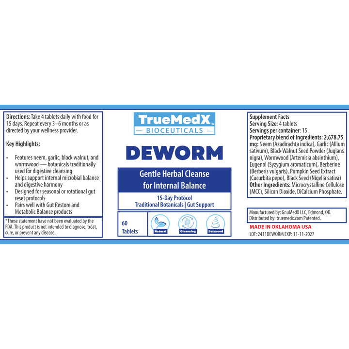 truemedx deworm tablets label