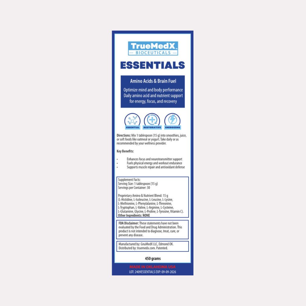 truemedx essentials amino acid powder label