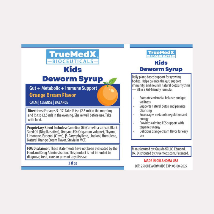 truemedx kids deworm syrup label