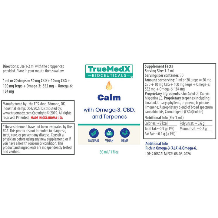 TrueMedX Calm – Omega - 3 & CBD Blend for Calm and Wellness - TrueMedX Bioceuticals